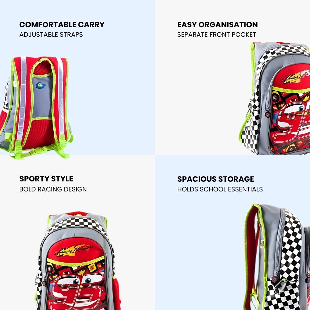 95 Lightning McQueen Backpack for Boys | Disney Cars School Bag with Padded Shoulder Straps | Kids Rucksack for Travel