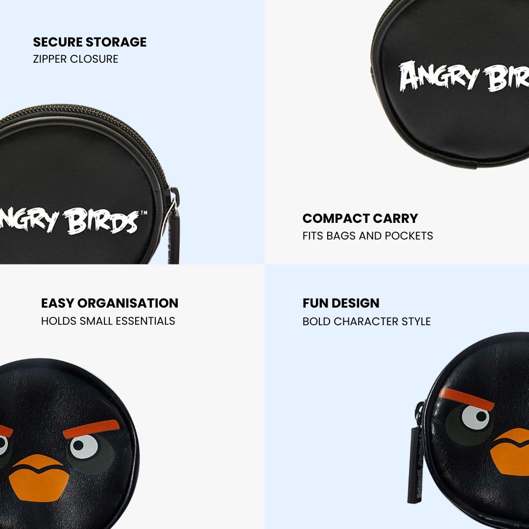 Angry Bird Round Coin Purse– Black Zip Wallet
