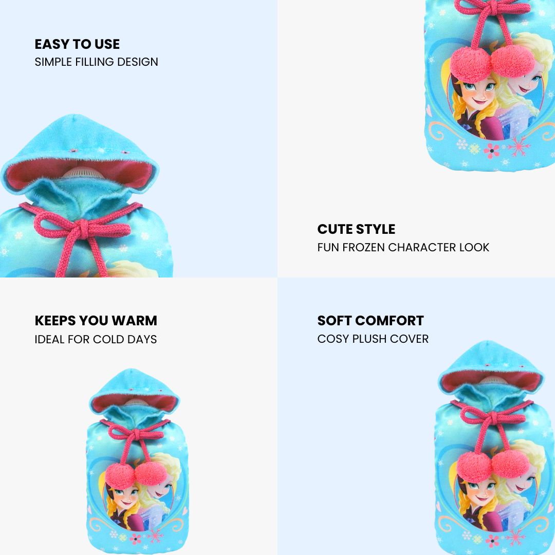 Disney Frozen 1L Hot Water Bottle with Soft Blue Cover | Leak-Proof Bottle-Gift