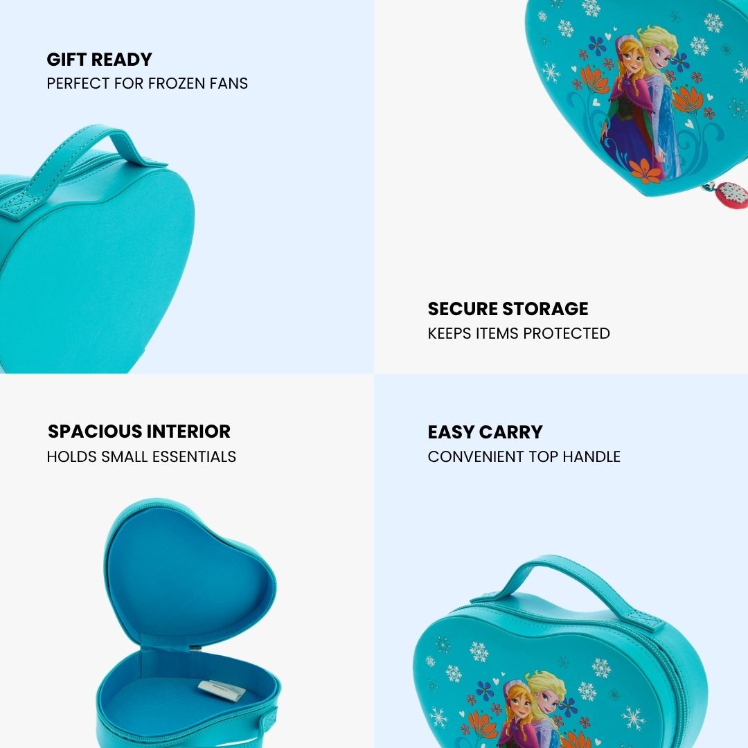 Disney Frozen Jewelry Box | Heart Shaped Blue Case with Handle | Kids Girls Storage Box