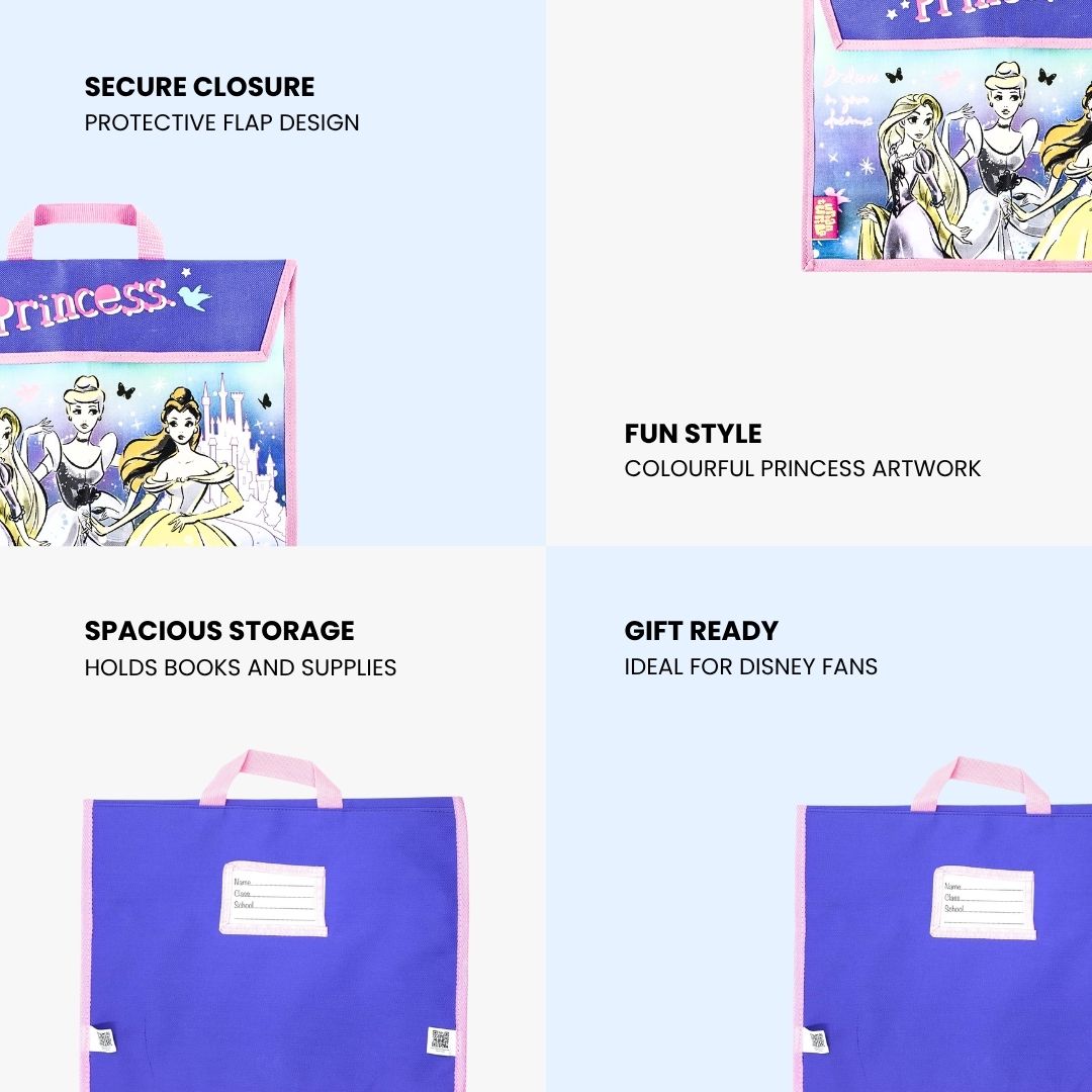 Disney Princess Book Bag- Kids School Book Bag with Handle | Stationary Gift for Girls