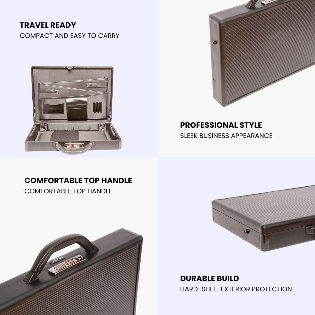 Mezzie Black Briefcase with Combination Lock & Handle – Professional Business Case