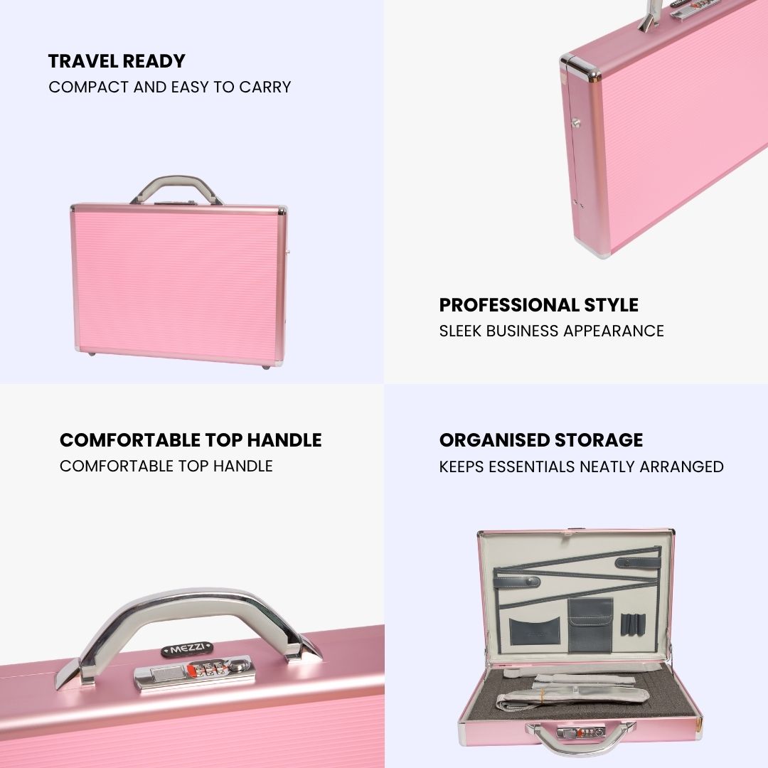 Mezzie Pink Briefcase with Combination Lock & Handle – Professional Business Case