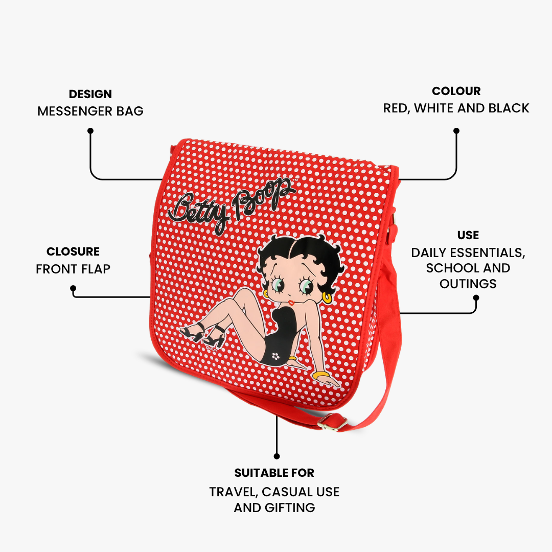 Betty Boop Messenger Bag– Red Polka Dot Shoulder & Cross Body Bag for Women & Girls-Gift
