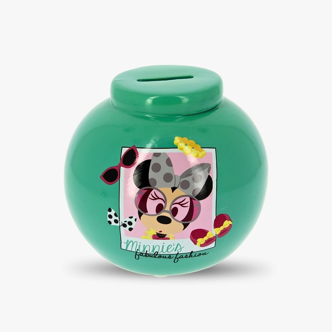 Disney Minnie Mouse Money Box | Green Ceramic Piggy Bank with Coin Slot | Cute Kids Savings Bank Gift