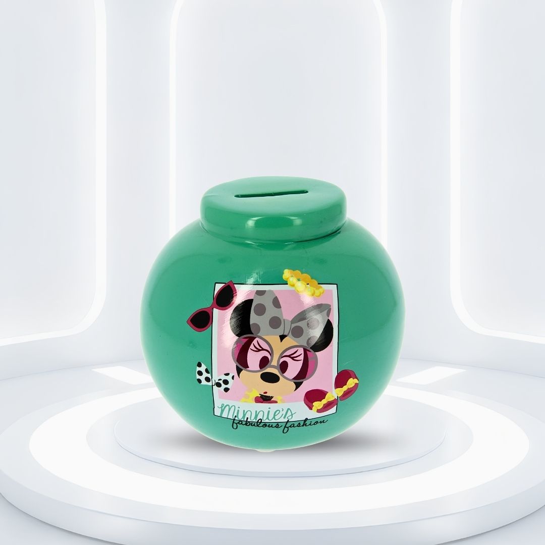 Disney Minnie Mouse Money Box | Green Ceramic Piggy Bank with Coin Slot | Cute Kids Savings Bank Gift