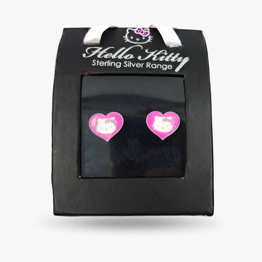 Genuine Hello Kitty 925 Sterling Silver Stud Earrings – Pink Heart Gift Set
