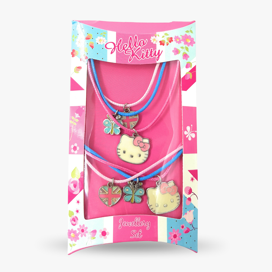 Hello Kitty Blossom Necklace & Bracelet Jewelry Set – Pink & Blue Kids Charm Gift Set