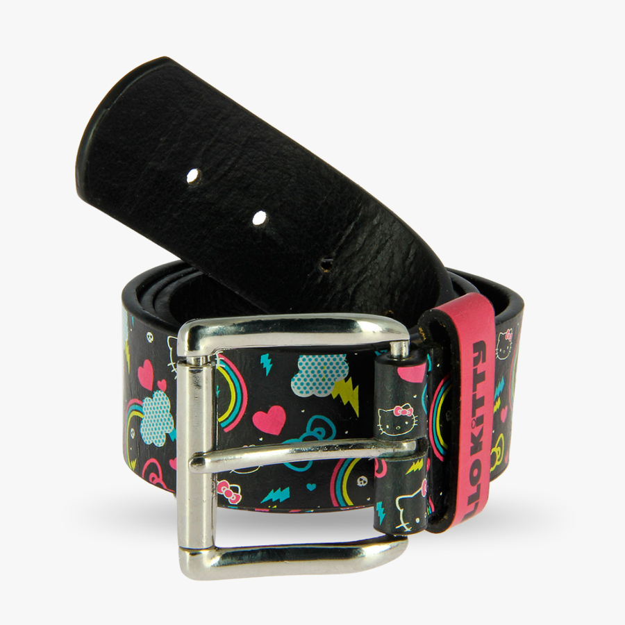 Hello Kitty Rainbow Belt for Kids- Adjustable Black Fashion with Metal Buckle, Stylish Waist Belt, Gift Women & Girls