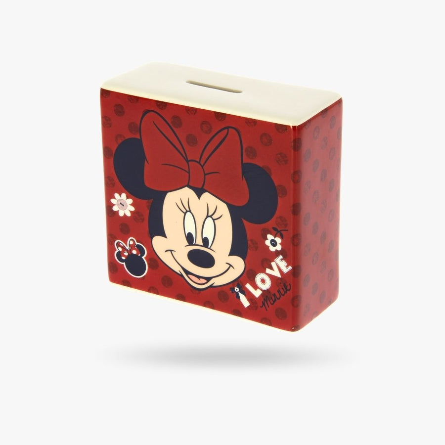 Disney Minnie Mouse Money Box | Red Ceramic Piggy Bank with Coin Slot | Cute Kids Savings Bank Gift
